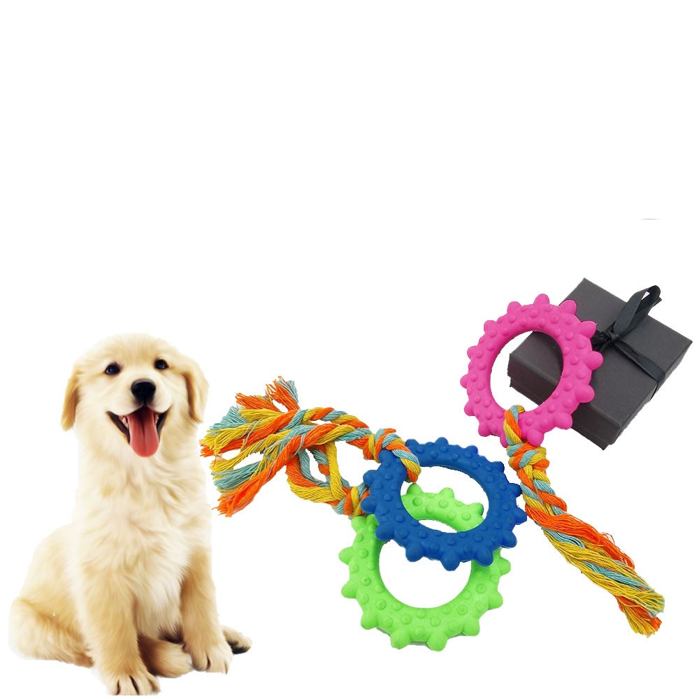 TPR colored cotton rope pet dog toys