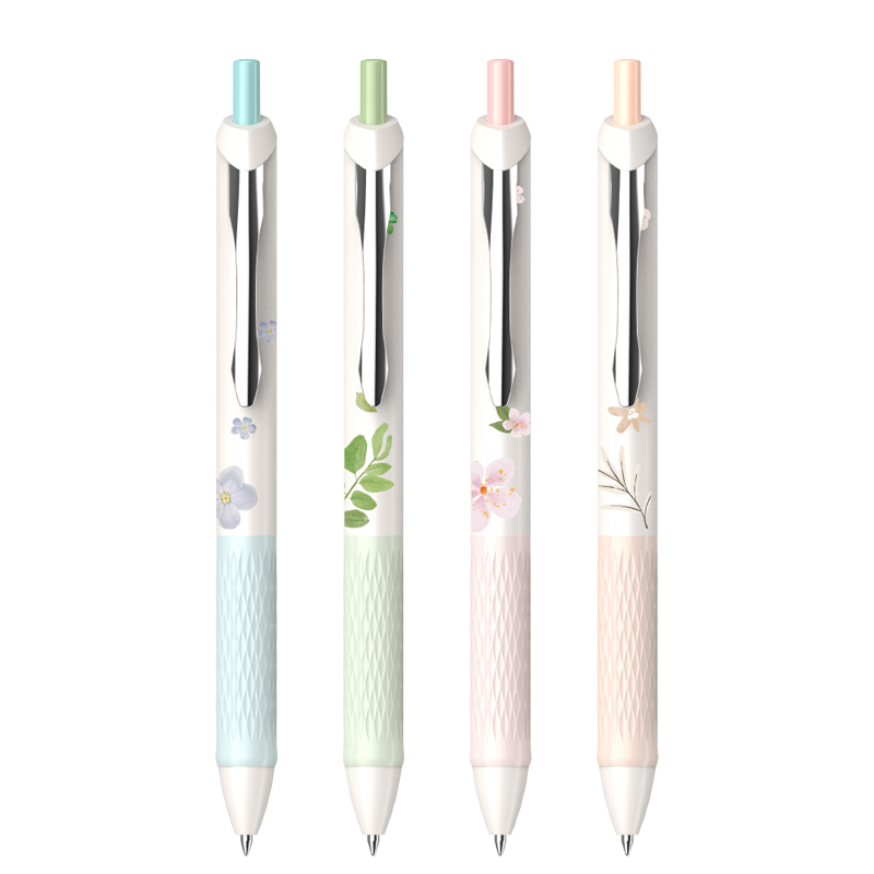 Bút mực gel có thể thu vào lá hoa 0,5mm với thư mục bút kim loại