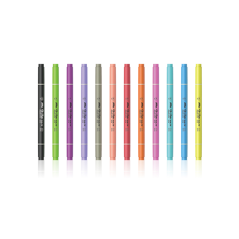 12 لونًا قلم تحديد الخط ذو الطرف المزدوج فائق الدقة