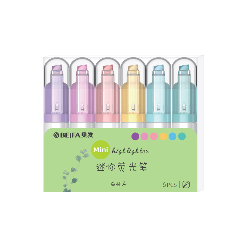 1-4mm Mini Highlighter 6 Color Set for Students Teachers