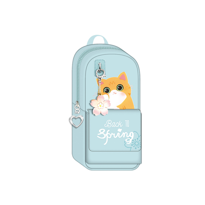 Cute Small Cat Pencil Box Cat Pencil Pouch like Mini Backpack Pencil Case with Flower Pendant