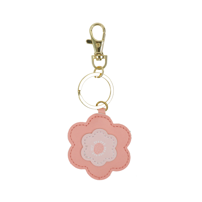 Pink Purple Flower Key Ring Bag Charms Enameled Keychain Purse Accessories