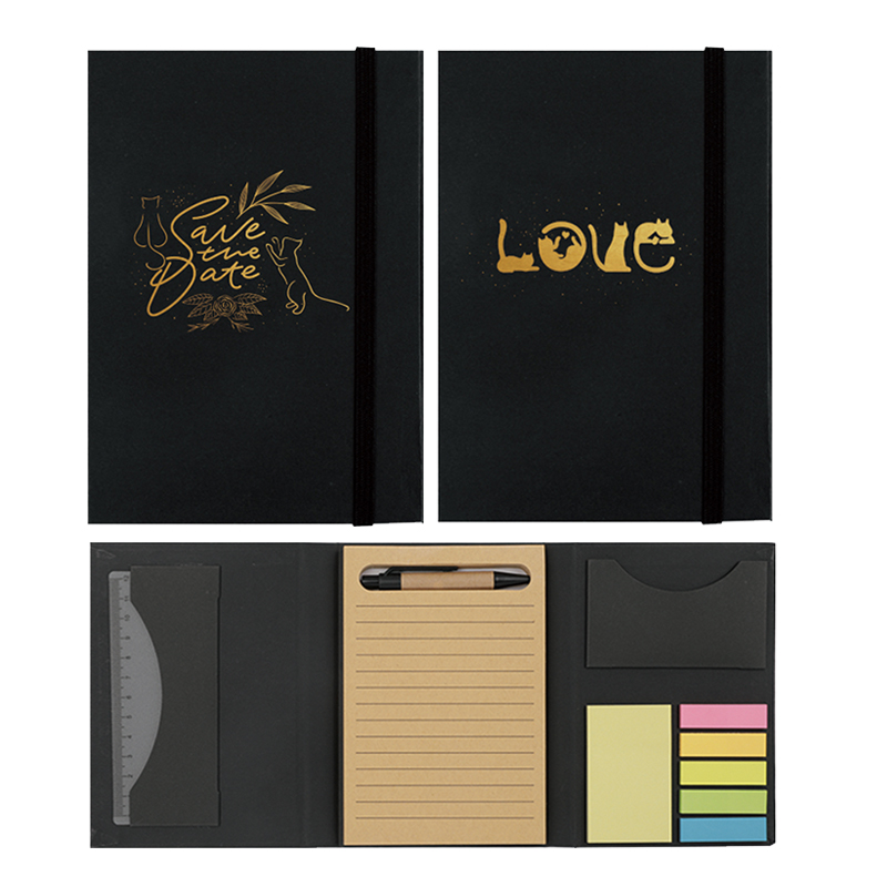 Black Gold Cover Pen and Colorful Sticky Notepads Set