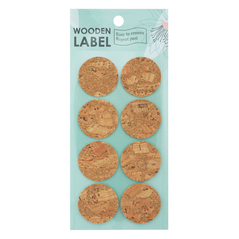 24 Pcs/Pack Round Circle Shape Wooden Label Cork Sticker