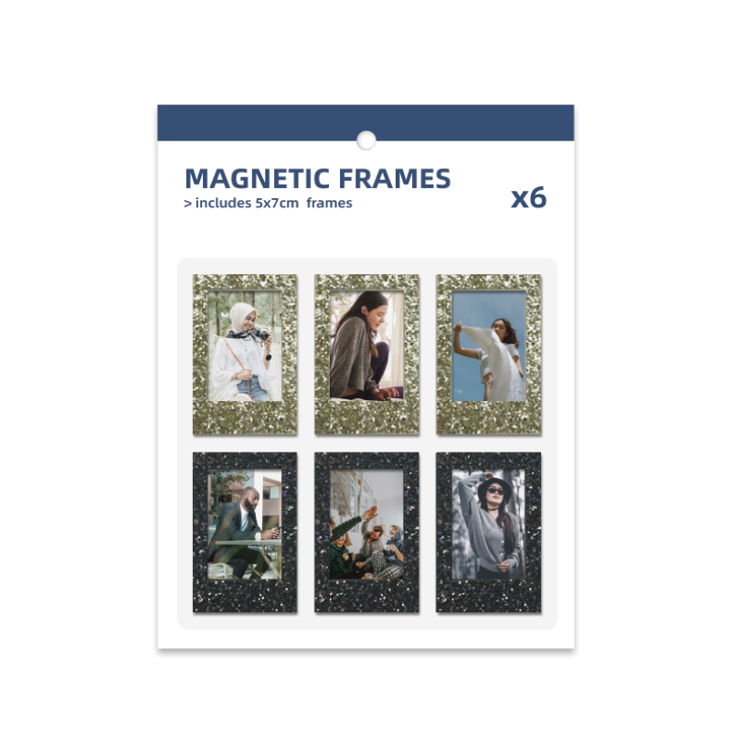 5 PCS/Pack Glitter Magnetic Picture Frames for Refrigerator, Locker, File Cabinet