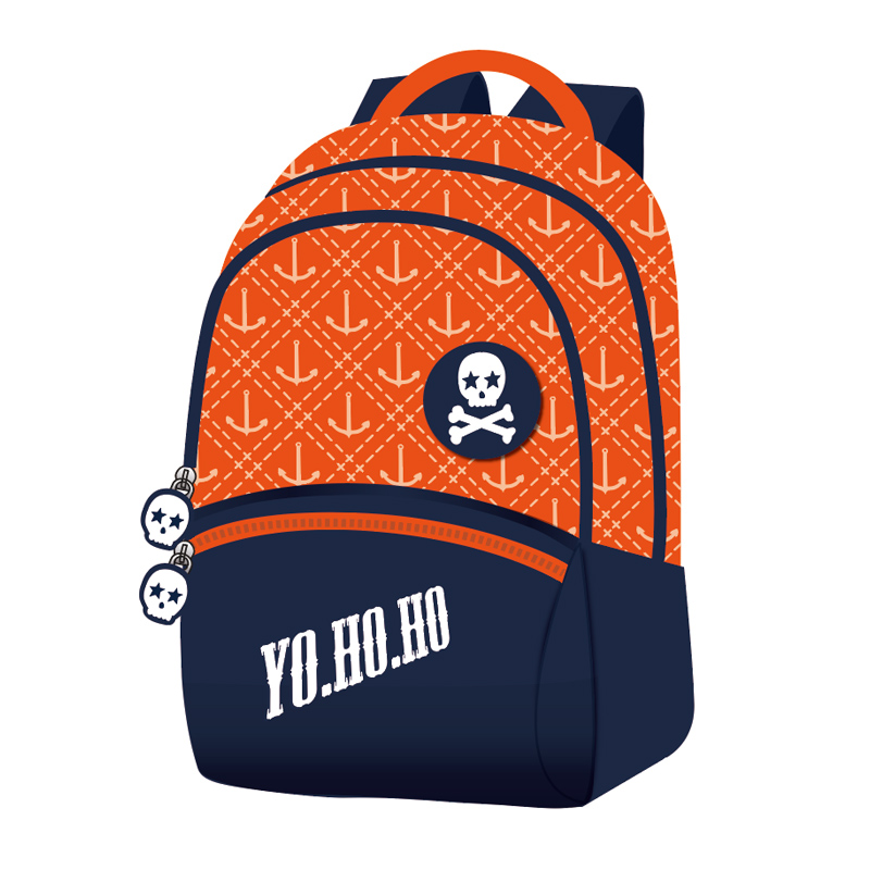 Large Capacity Orange Backpack Skeleton Pattern for Young Students