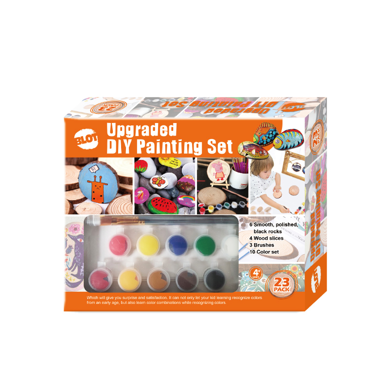 Stones Upgraded DIY Painting Set with Wood Chips&Brushes&Acrylic Paint