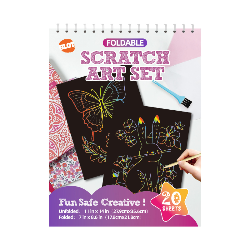 Colorful Foldable Scratch Art Set with 20 Sheets,1 Stylus Tool