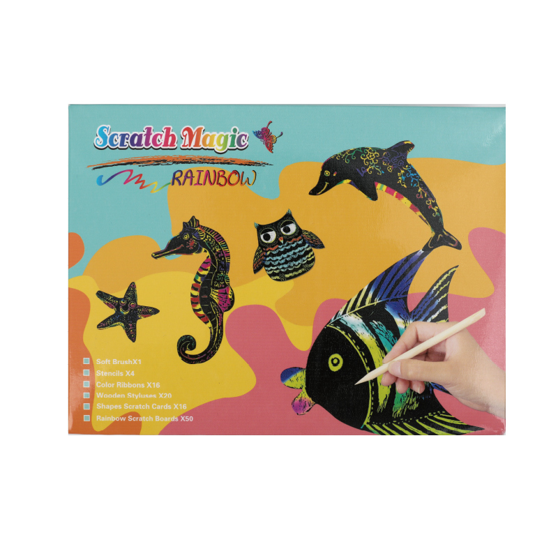 50 Sheets Cute Dolphin Owl Scratch Magic Set Children Painting