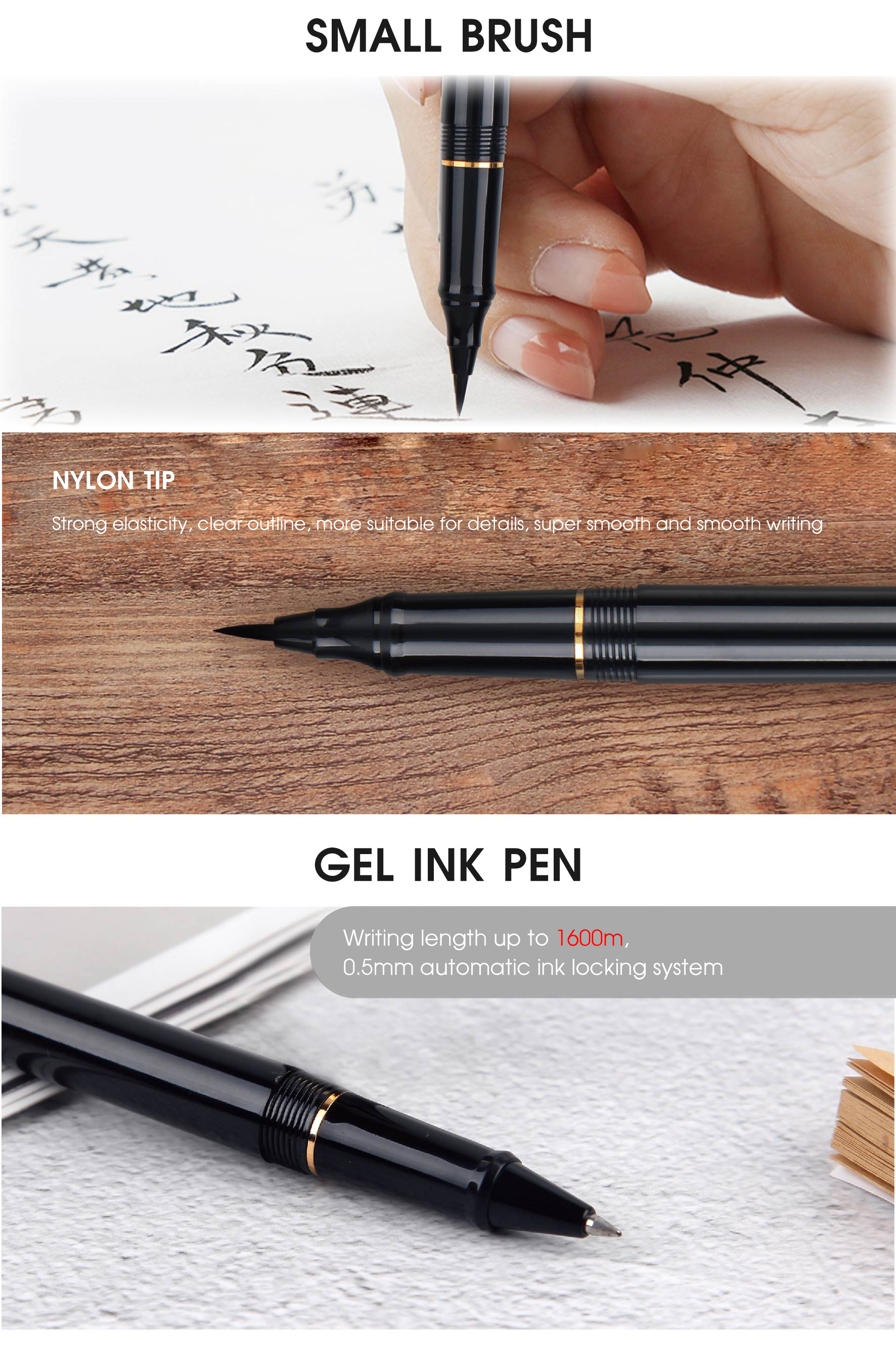 China Exclusive Pen Set including Fountain Pen&Brush&Gel Pen&6 Sac ...