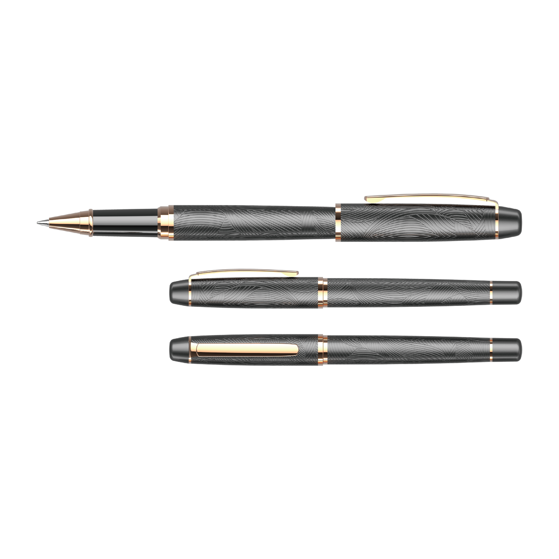 Cap-Off Aluminum Black Gel Pen for Office with Corroded Pattern
