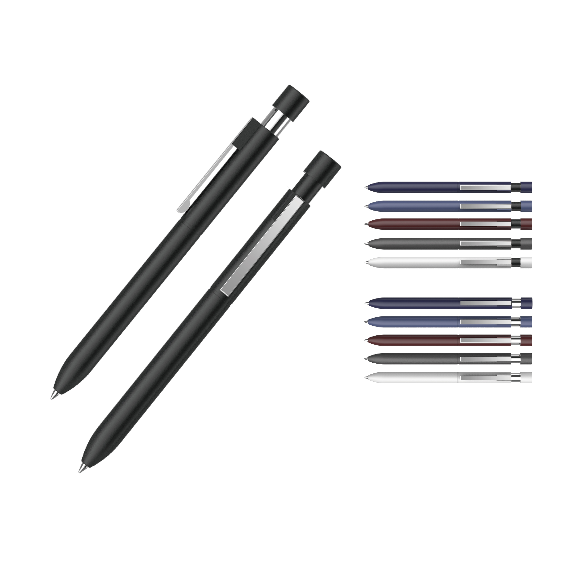 0,7 mm/1,0 mm schwarzer einziehbarer Kugelschreiber aus Metall mit Metallclip