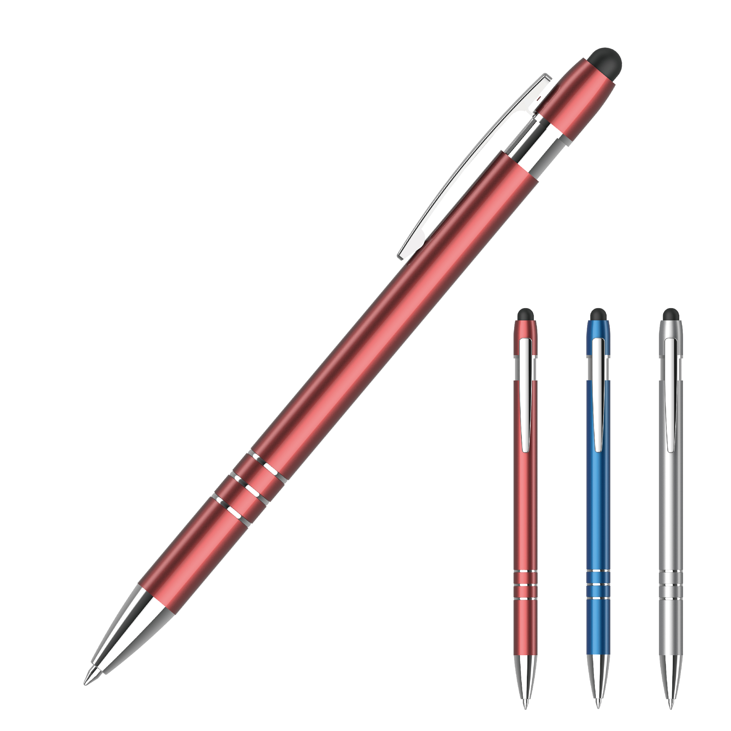 Slim Body Retractable Ballpoint Pen with Stylus on Top China Factory