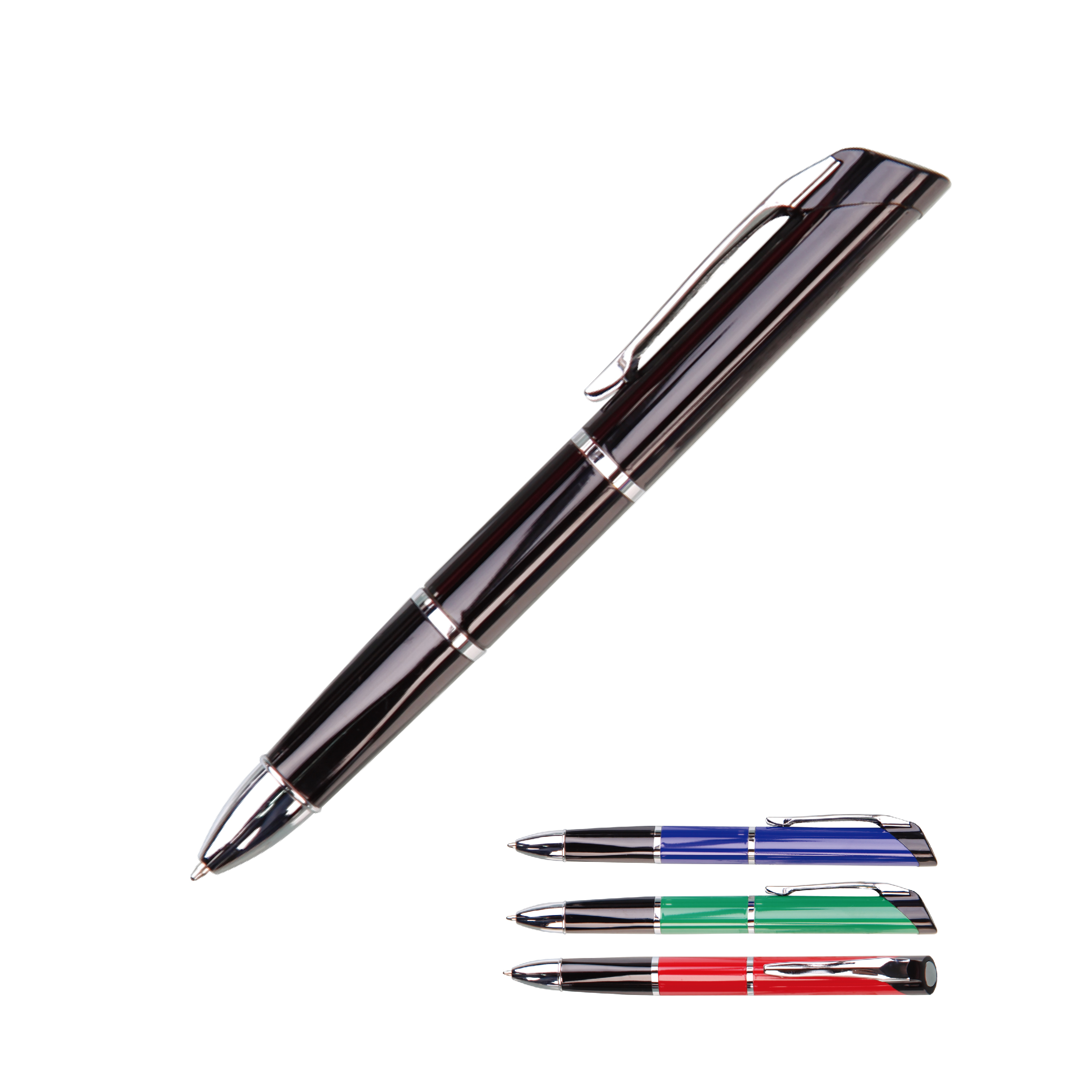 Drehbarer Kugelschreiber aus Metall, schwarz/blau/rote Tinte, dreieckiges Gehäuse