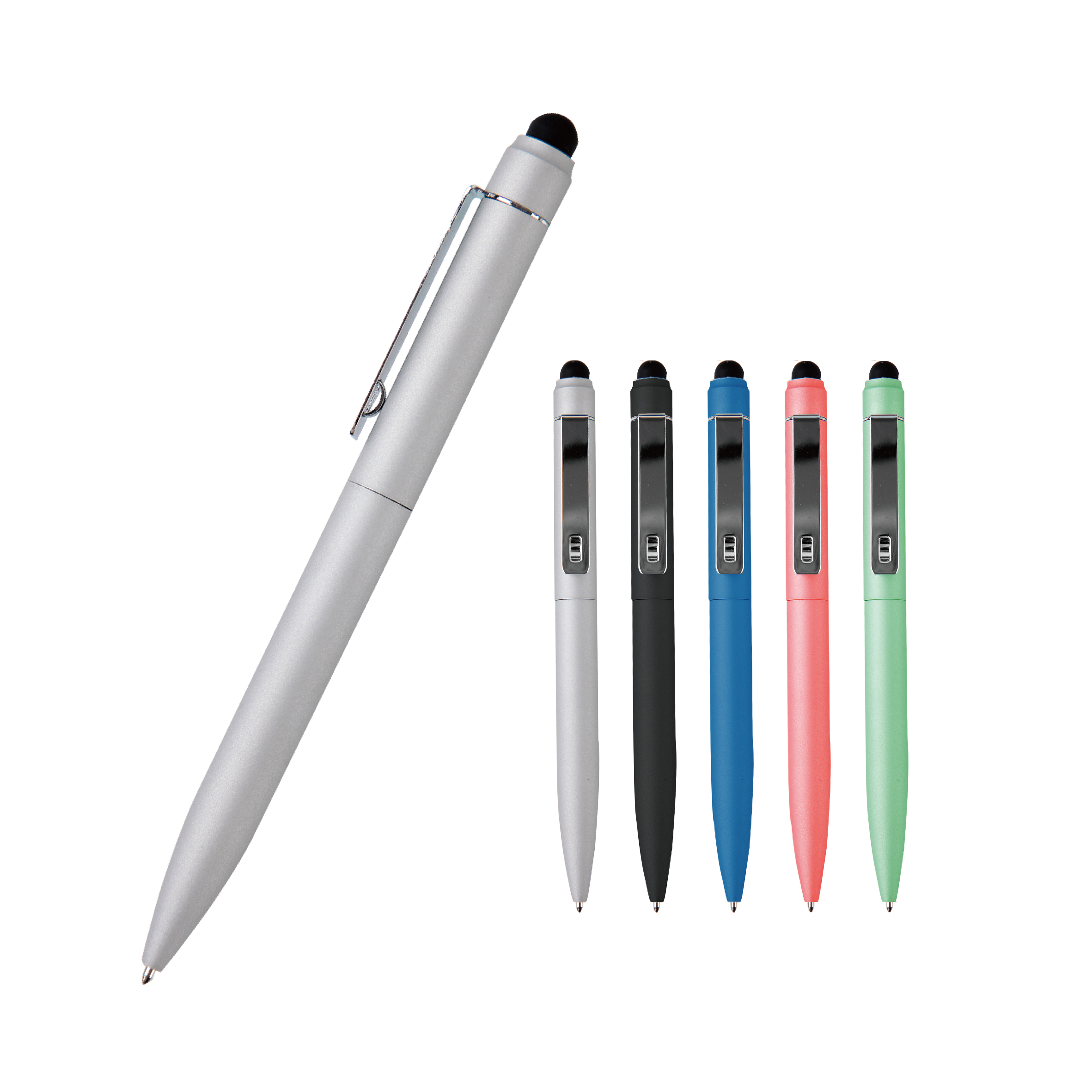 Twistable Retractable Metal Ball Pen with Stylus on Top, 1.0mm/0.7mm