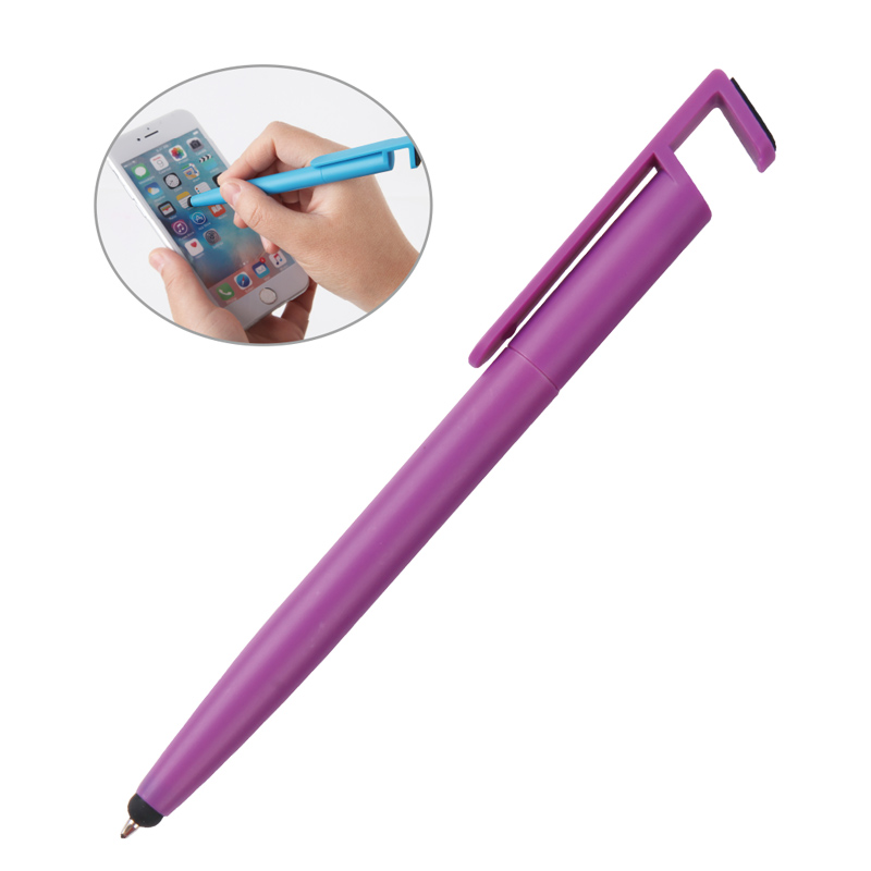 Bolígrafo giratorio multifuncional con lápiz óptico, soporte para teléfono y limpiador de pantalla