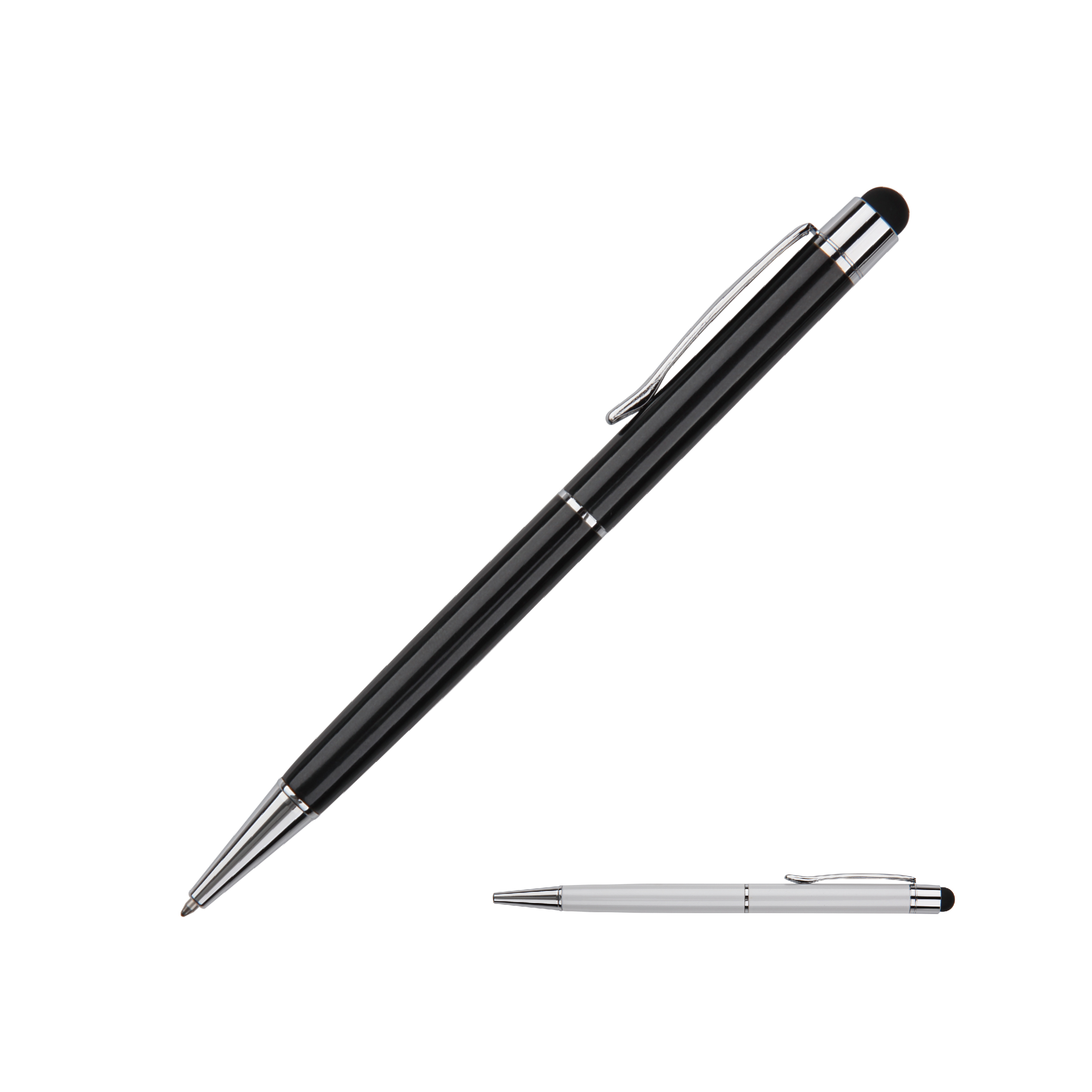 0.7&1.0mm Twistable Black White Metal Ball Pen with Stylus