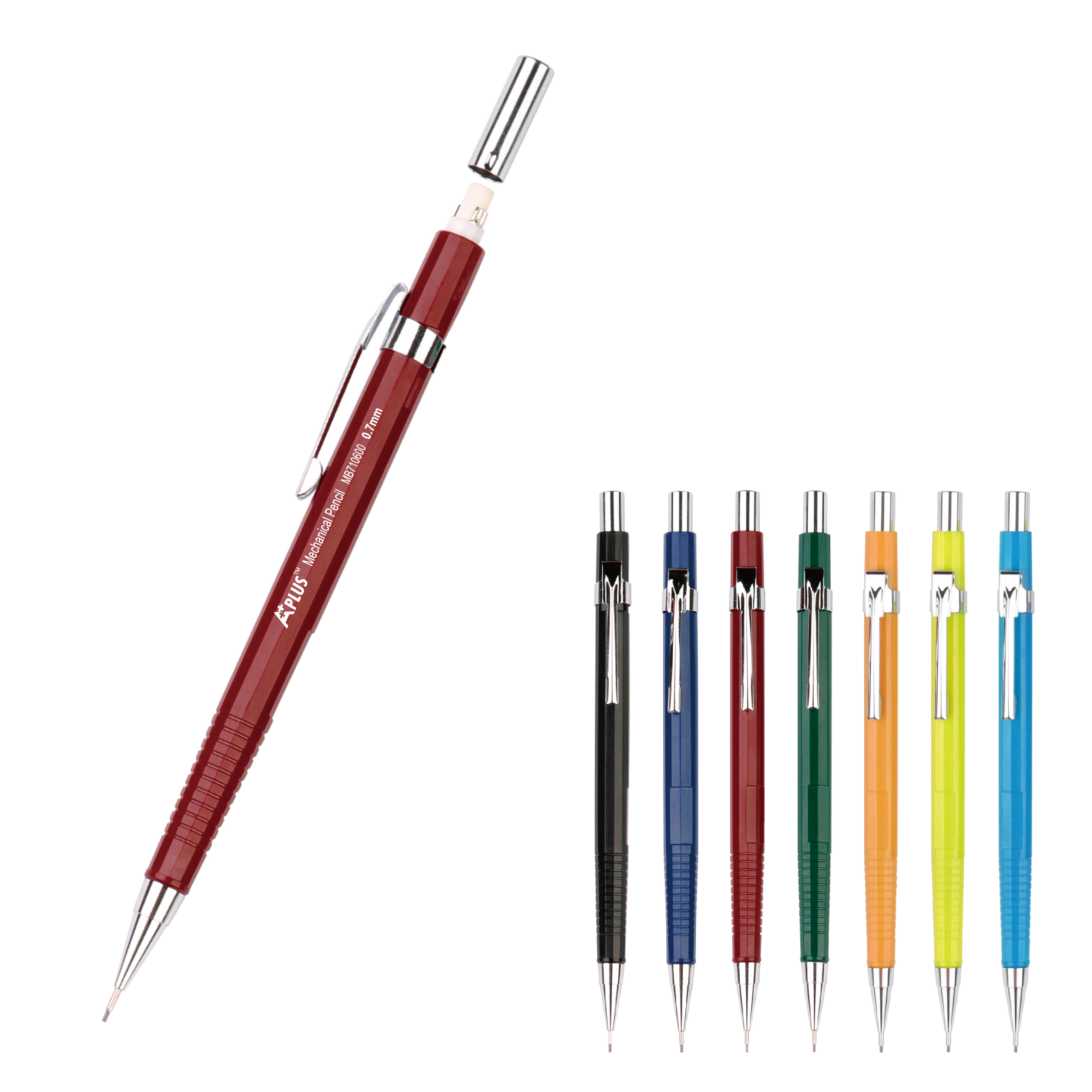 Crayon mécanique à clip en métal personnalisé avec pointe en résine métallique avec extrémité gomme