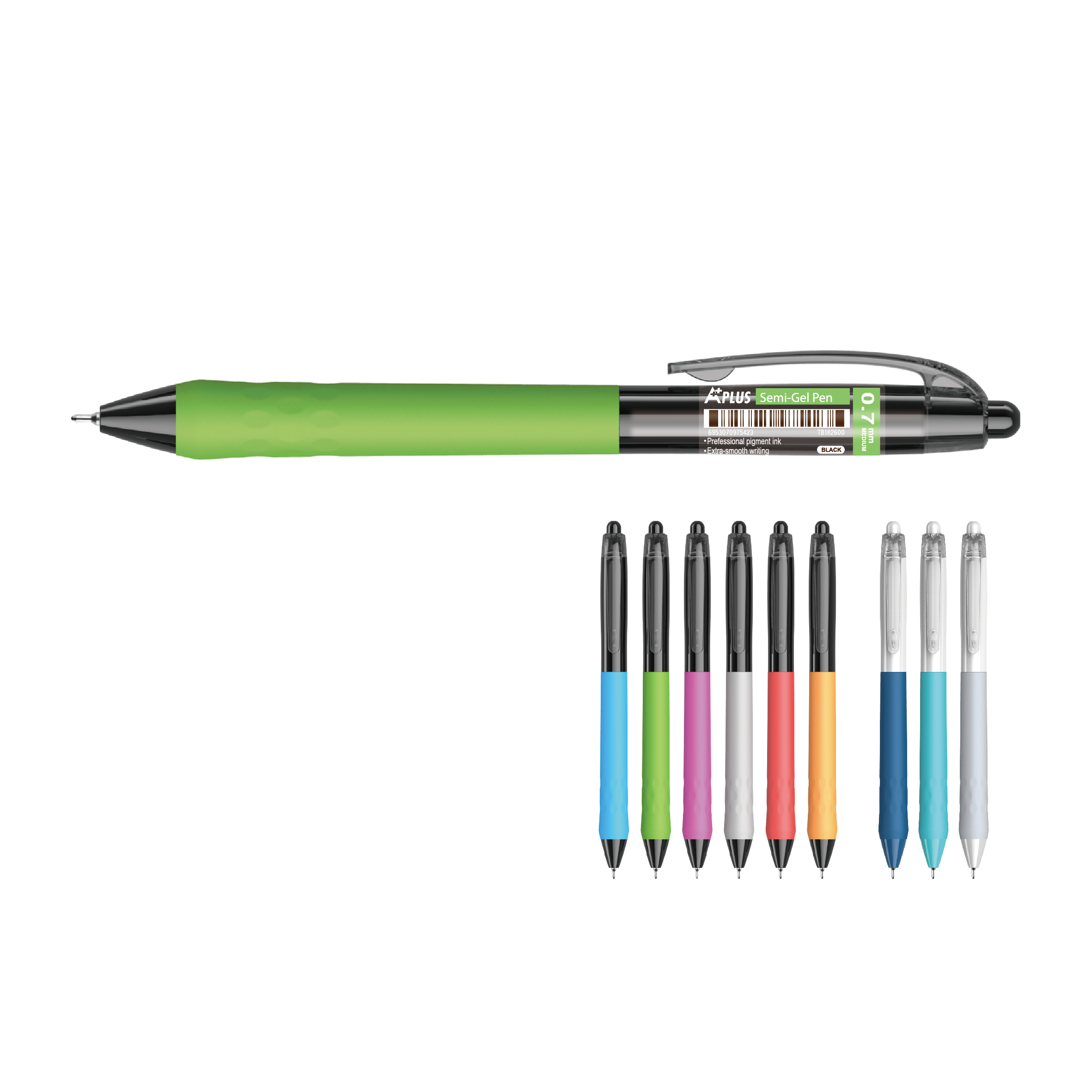 1.0mm/0.7mm Soft Grip Multicoloured Press Gel Pen Black Ink