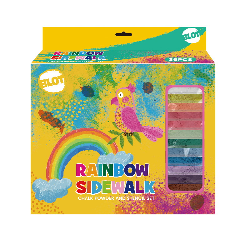 36PCS Rainbow Sidewalk Chalk and Stencil Set