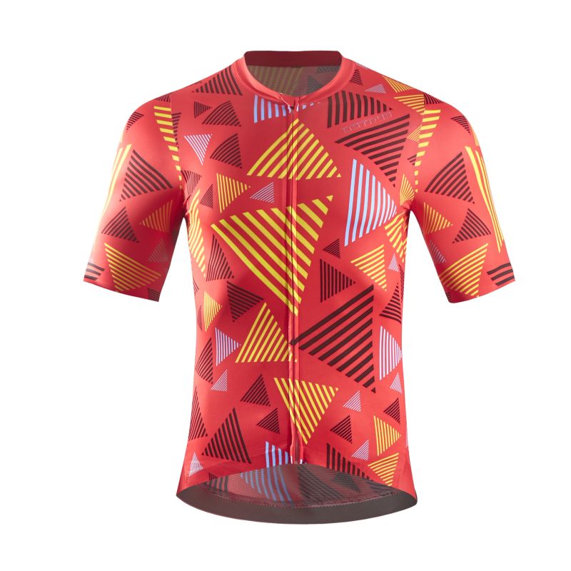 Men’s Lines Red Short Sleeve Cycling Jersey Custom
