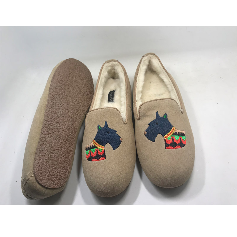 Womens leather slipper slip on shoes cowsuede moccasin