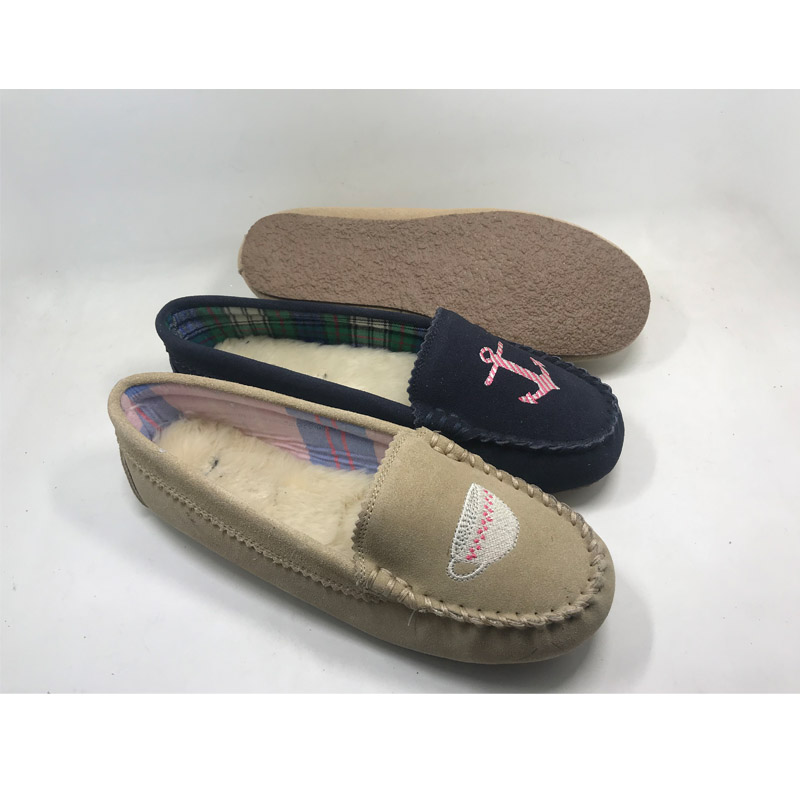 Womens leather slipper cowsuede shoes cozy slipper