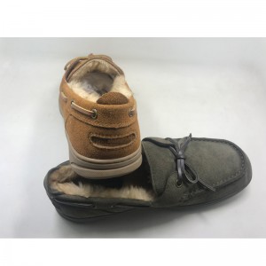 Mens leather shoes with leather lace tied on vamp cozy slipper