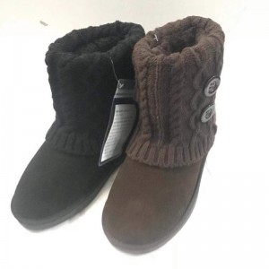 Womens shearling leatherboots with Knit fold collar with button