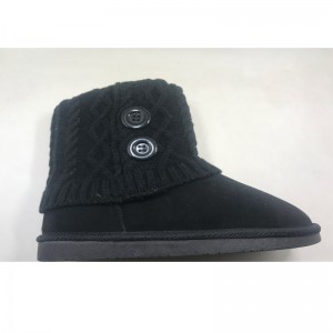 Womens shearling leatherboots with Knit fold collar with button