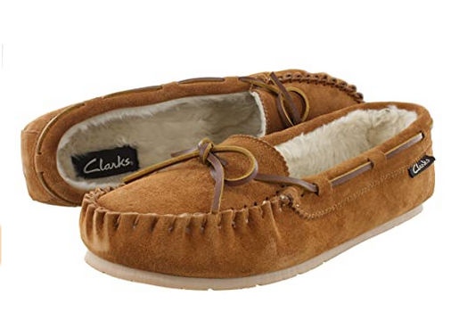 Womens suede moccasin slipper with fuzzy plush lining indoor slippers