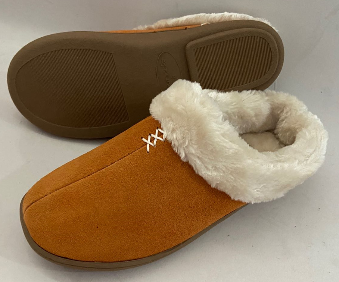 Mens leather cozy clog slipper w/fur lining anti slipper outsole