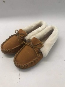 mens fur line moccasin slipper leather shoes indoor slipper