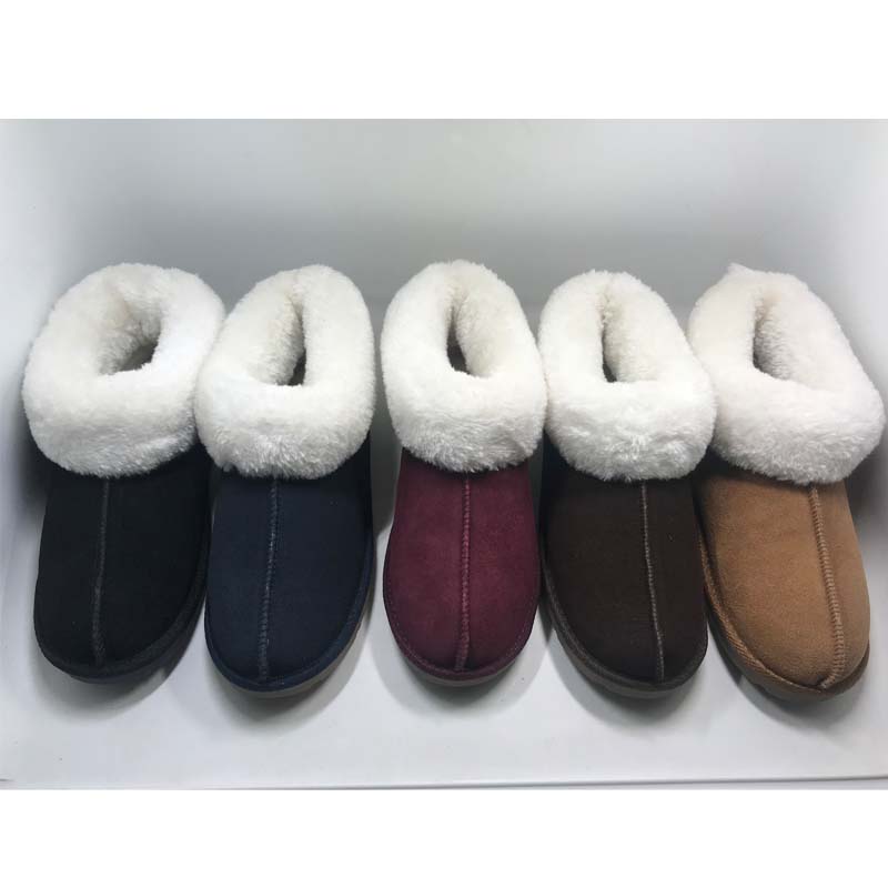 Wms Leather Shoes Warm Comfort Fuax Fur Slipper (1)