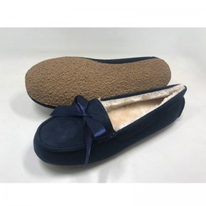 Womens Microsuede Moccasin Slipper with Ribbon Bow