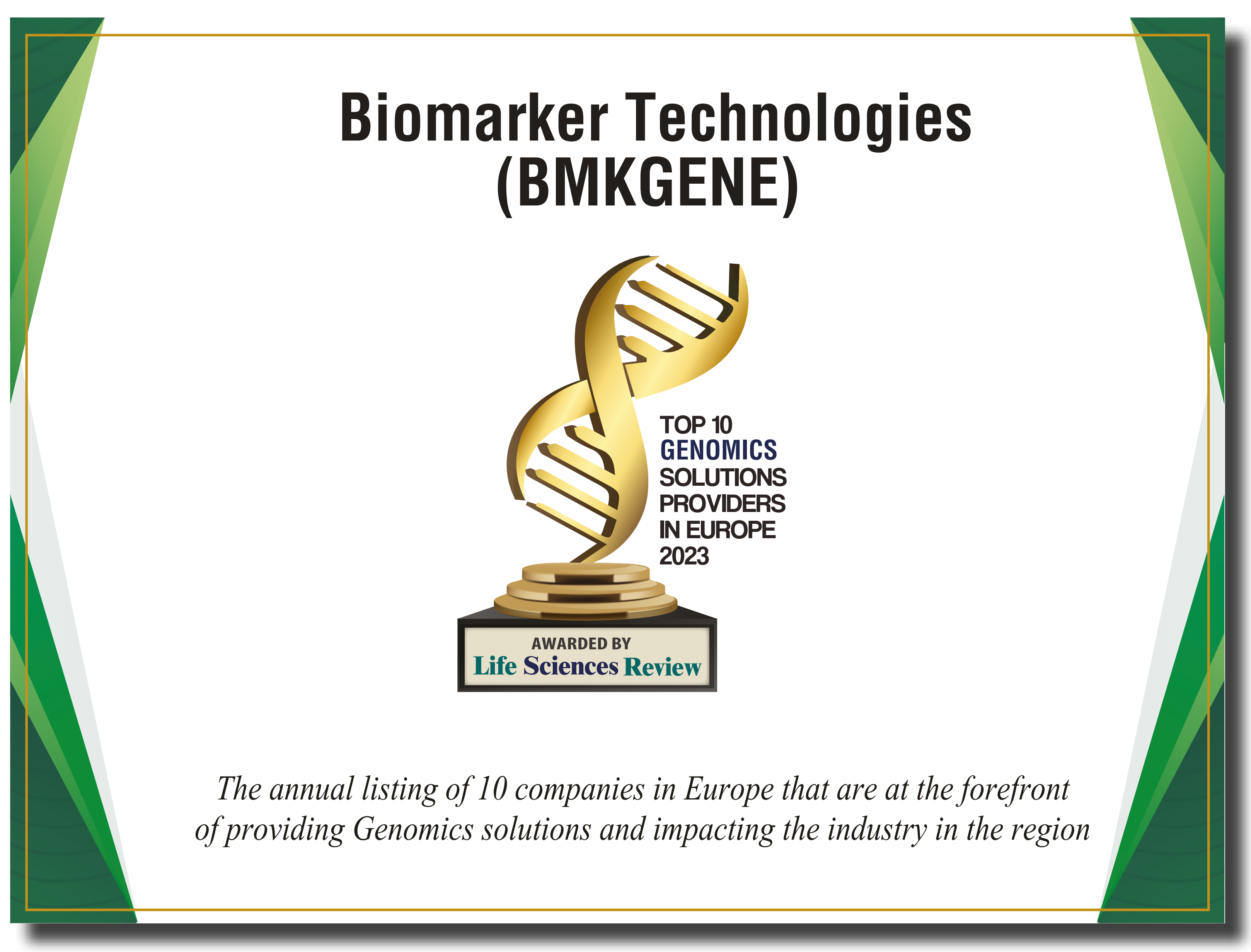Stolt över att bli utvald som ett av de 10 bästa genomiska lösningarsföretagen i Europa för 2023!