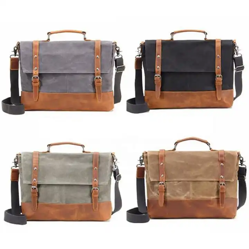Vintage Oil Waxed Canvas leather Messenger Bag-M8808 Featured Image