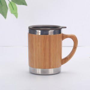 Hot Sale Insulated  Reusabl Bamboo Stainless Steel Cup With Lid and Handle