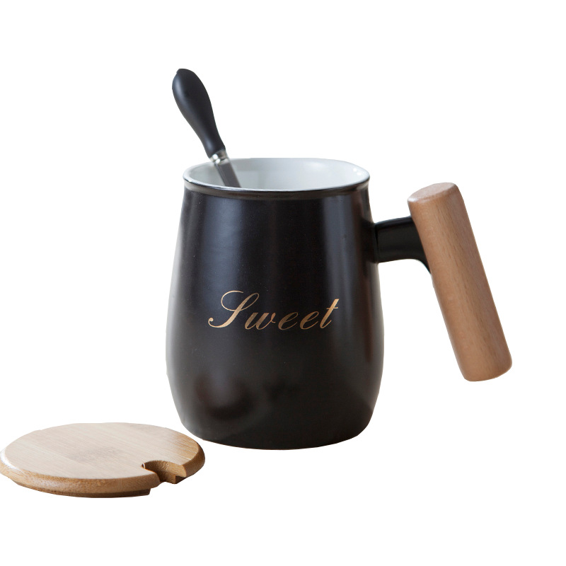 Good quality Custom Tea Cup - Nordic Porcelain Cup With Bamboo Lid And Spoon Wooden Handle Ceramic Coffee Mug – Jupeng