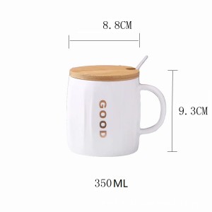 hot sale bamboo lid gift  with handle ceramic coffee mug cup with lid and spoon