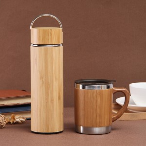 China Double Walled Custom Bamboo Tea Tumbler with Tea Infuser Bamboo Vacuum Thermos Flask Tumbler