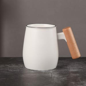 Nordic Porcelain Cup With Bamboo Lid And Spoon Wooden Handle Ceramic Coffee Mug