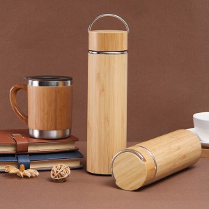 China Double Walled Custom Bamboo Tea Tumbler with Tea Infuser Bamboo Vacuum Thermos Flask Tumbler