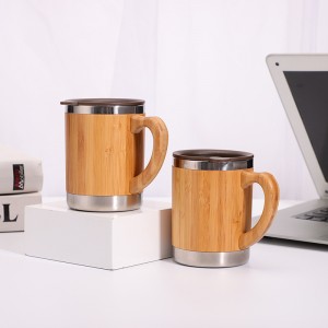 Hot Sale Insulated  Reusabl Bamboo Stainless Steel Cup With Lid and Handle