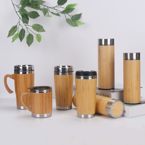 China Double Wall Custom Bamboo Coffee Cup with Lid Bamboo Reusable Custom Logo Printed Travel Coffee Cup with Logo