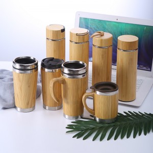 China high quality straight stainless steel natural bamboo shell thermal tea mugs cup