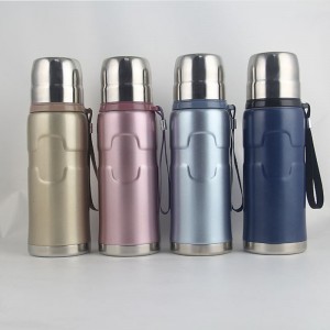 304 stainless steel rhombic thermos cup with steel cover and lifting rope