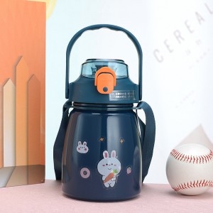 New stainless steel handle lovely vacuum straw water cup easy to carry large belly thermos large capacity kettle