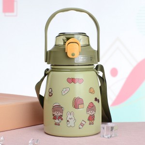 New stainless steel handle lovely vacuum straw water cup easy to carry large belly thermos large capacity kettle