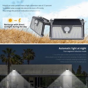 73 LED Venkovní senzorová zahradní nástěnná světla Solární světla se senzorem lidského pohybu